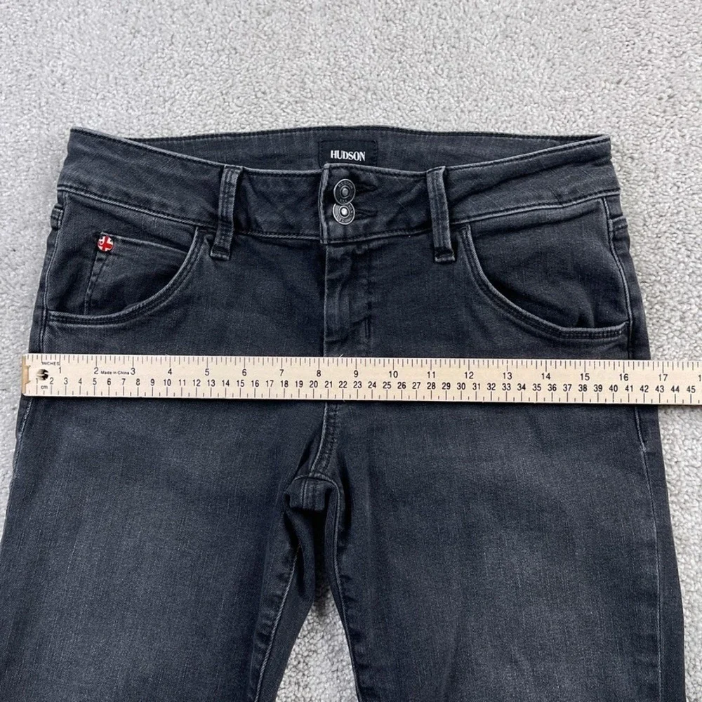 Hudson Jeans Womens 29 Black Collin Flare‎ Low Rise Distressed Denim Fray Hems